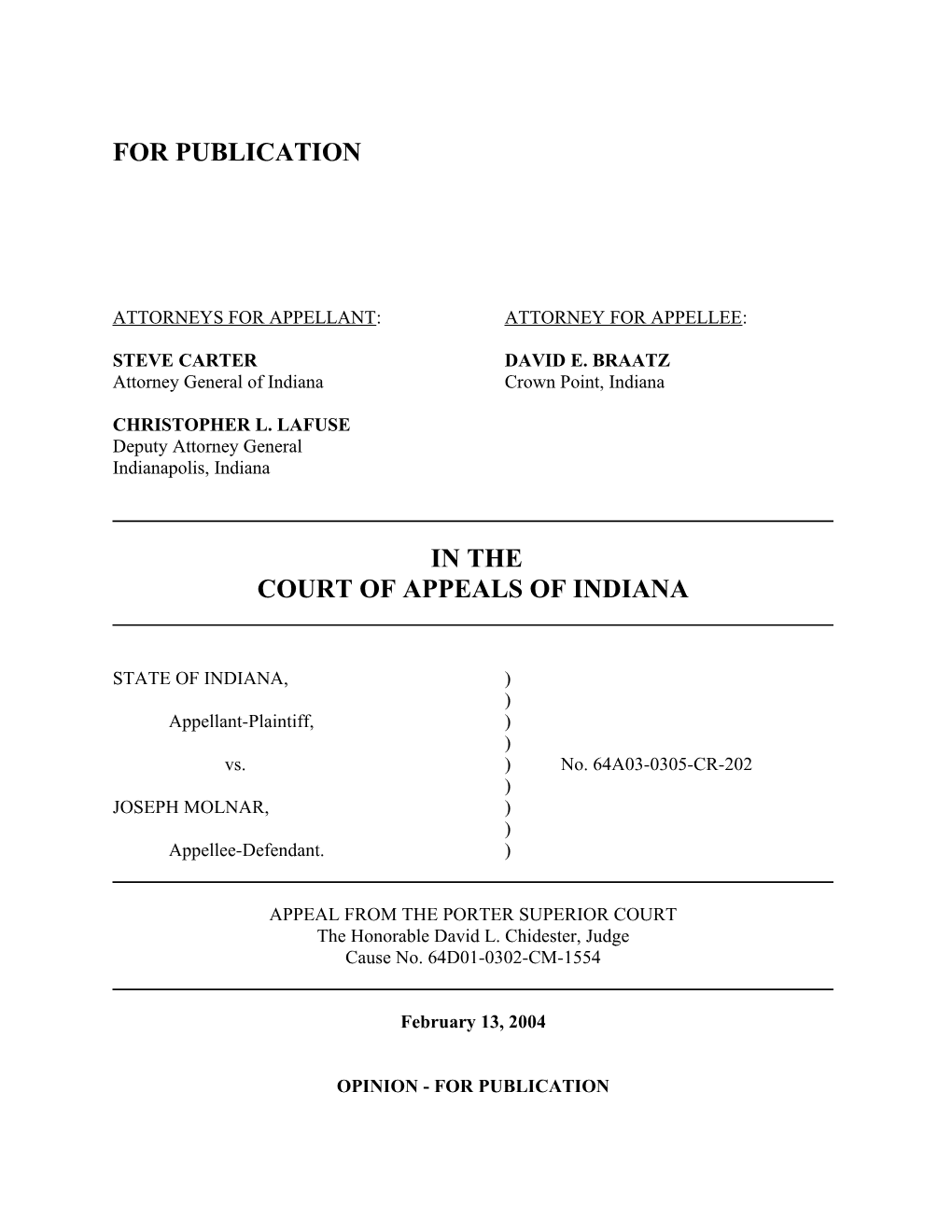 Attorneys for Appellant: Attorney for Appellee s12