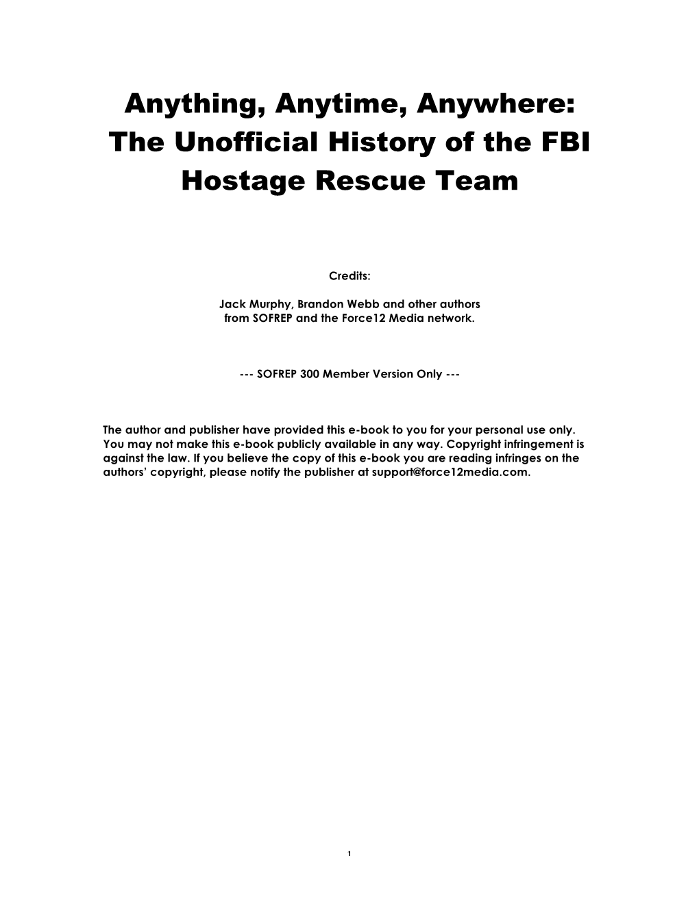 Unofficial History of the FBI Hostage Rescue Team