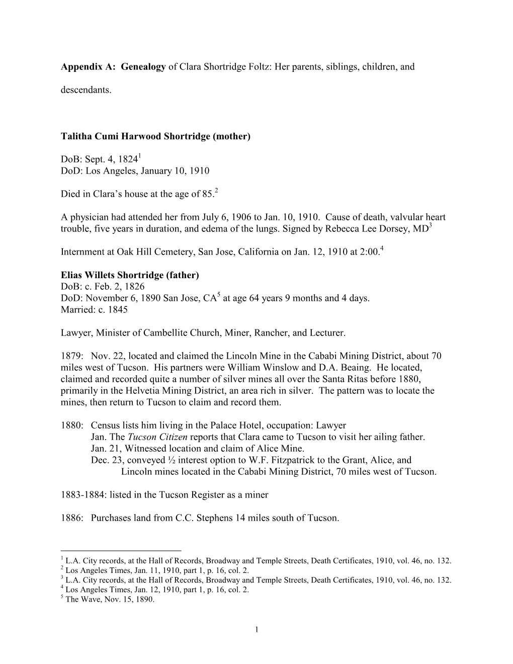 Genealogy of Clara Shortridge Foltz: Her Parents, Siblings, Children, and Descendants