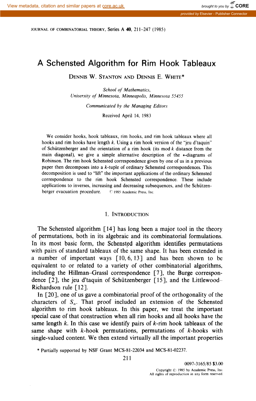 A Schensted Algorithm for Rim Hook Tableaux