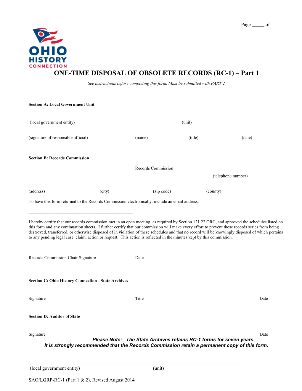 ONE-TIME DISPOSAL of OBSOLETE RECORDS (RC-1) Part 2