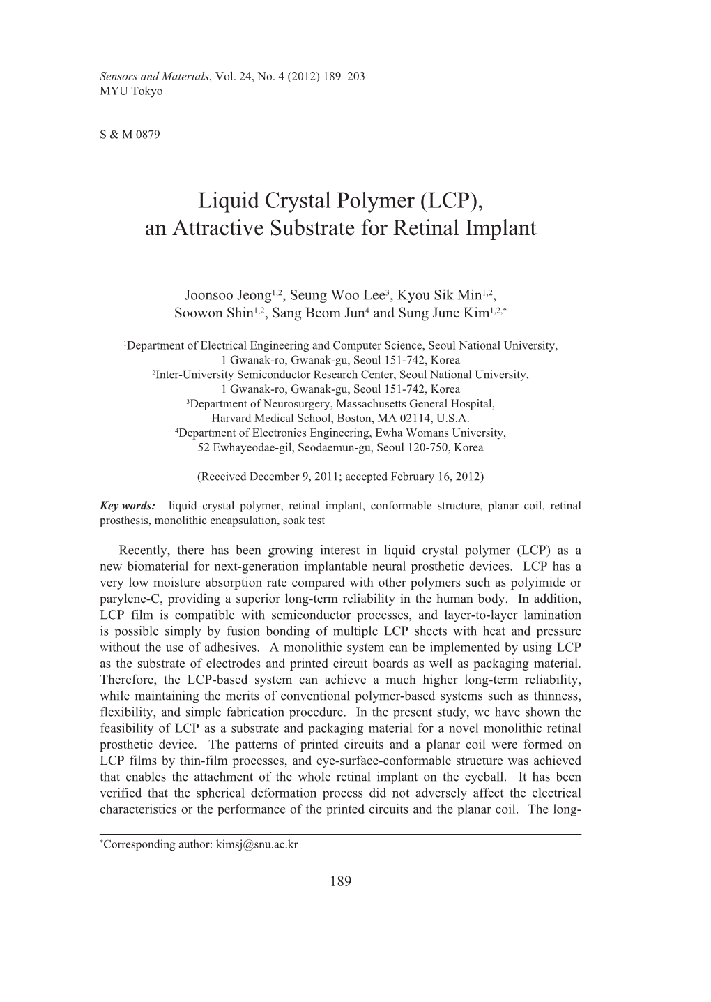 Liquid Crystal Polymer (LCP), an Attractive Substrate for Retinal Implant