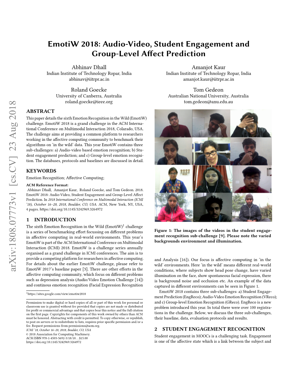 Emotiw 2018: Audio-Video, Student Engagement and Group-Level Affect Prediction