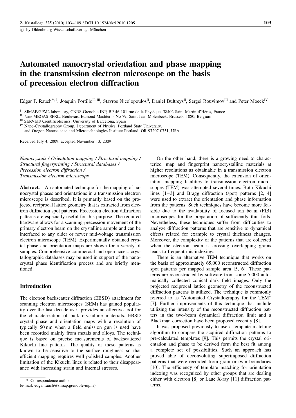 Automated Nanocrystal Orientation and Phase Mapping in the Transmission Electron Microscope on the Basis of Precession Electron Diffraction