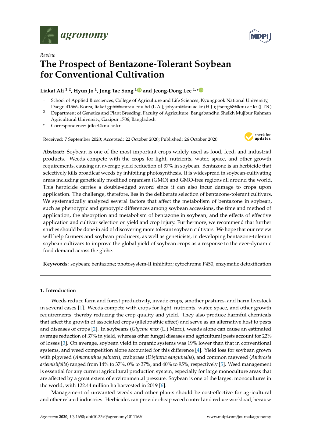 The Prospect of Bentazone-Tolerant Soybean for Conventional Cultivation