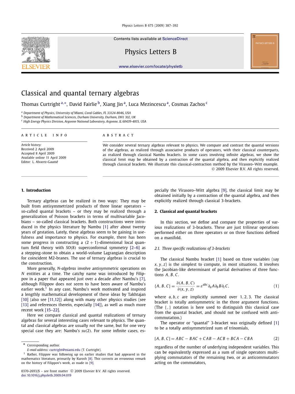 Classical and Quantal Ternary Algebras