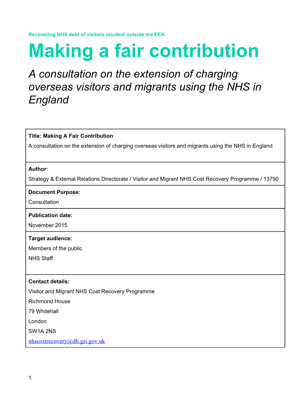 Recovering NHS Debt of Visitors Resident Outside the EEA