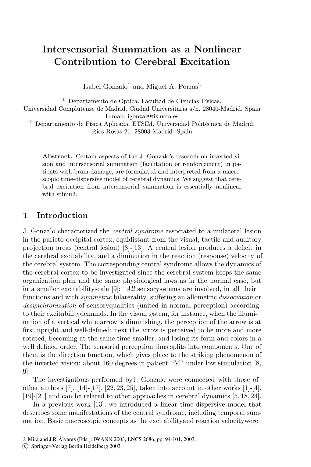 Intersensorial Summation As a Nonlinear Contribution to Cerebral Excitation