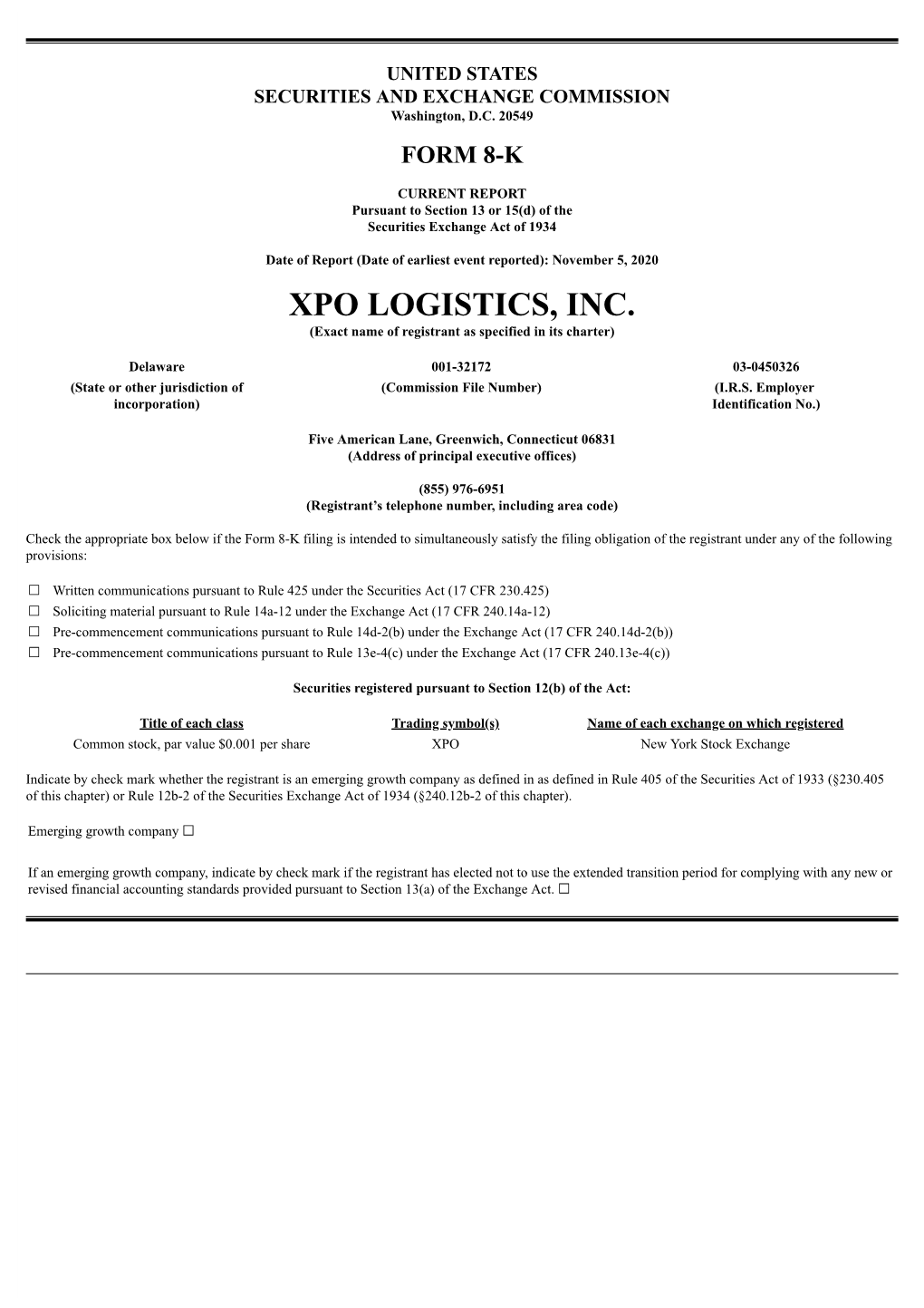 XPO LOGISTICS, INC. (Exact Name of Registrant As Specified in Its Charter)