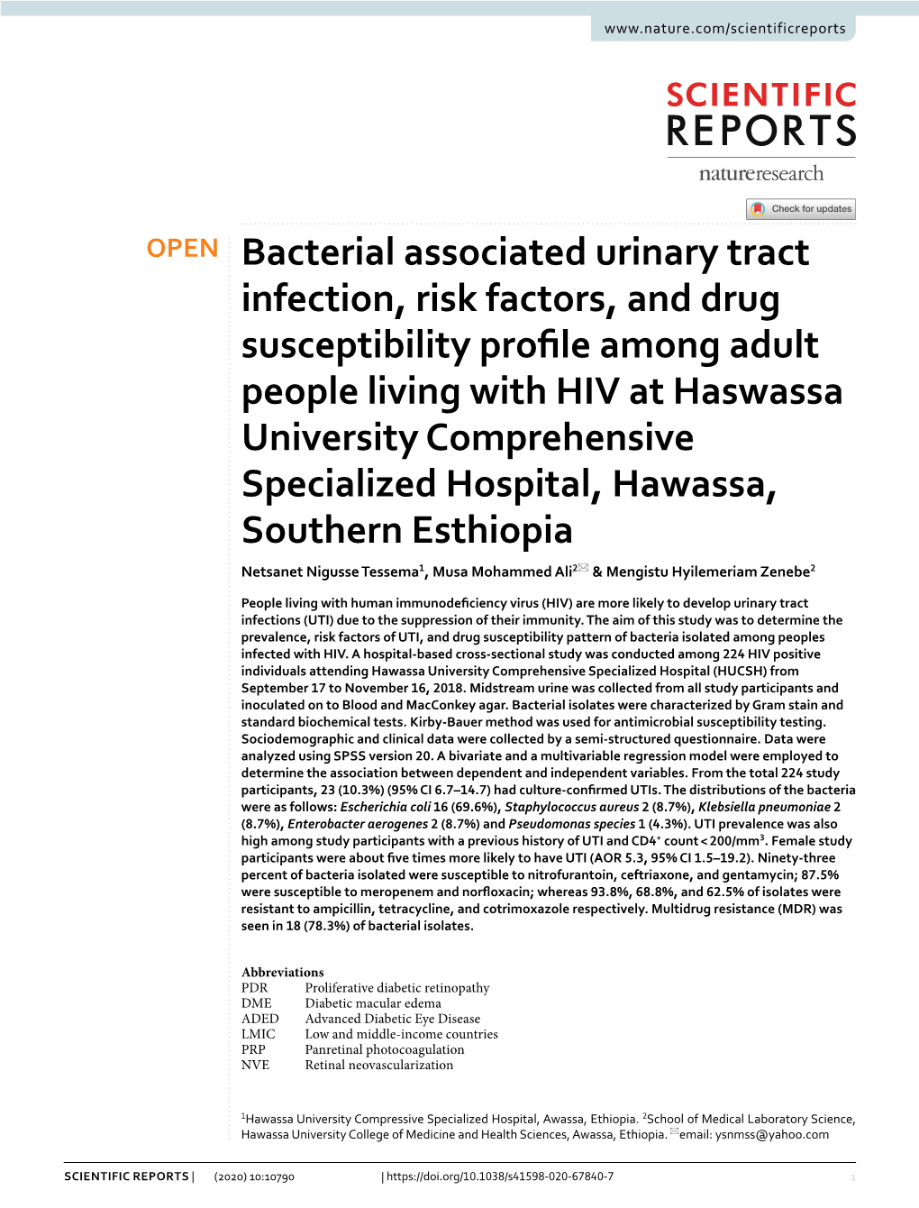 Bacterial Associated Urinary Tract Infection, Risk Factors, and Drug