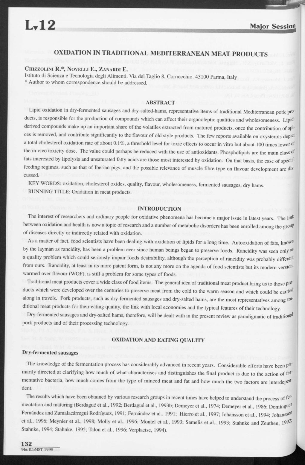 O XIDATIO N in T R a D IT IO N a L M E D IT E R R a N E a N M EAT PR O D U C TS Istituto Di Scienza E Tecnología Degli Alimenti