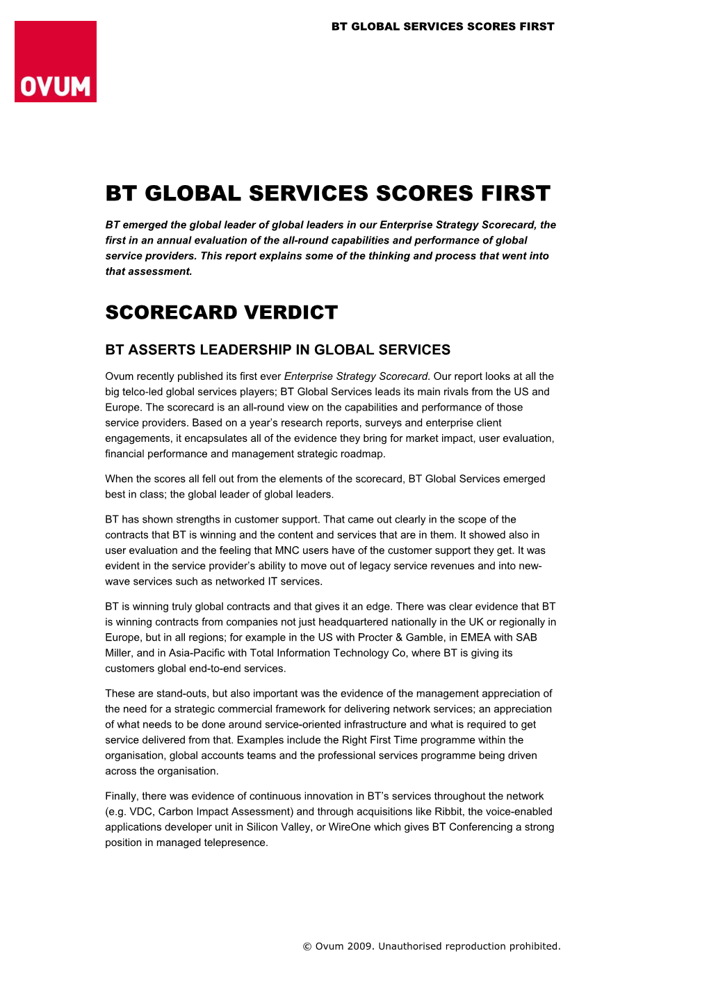 Bt Global Services Scores First