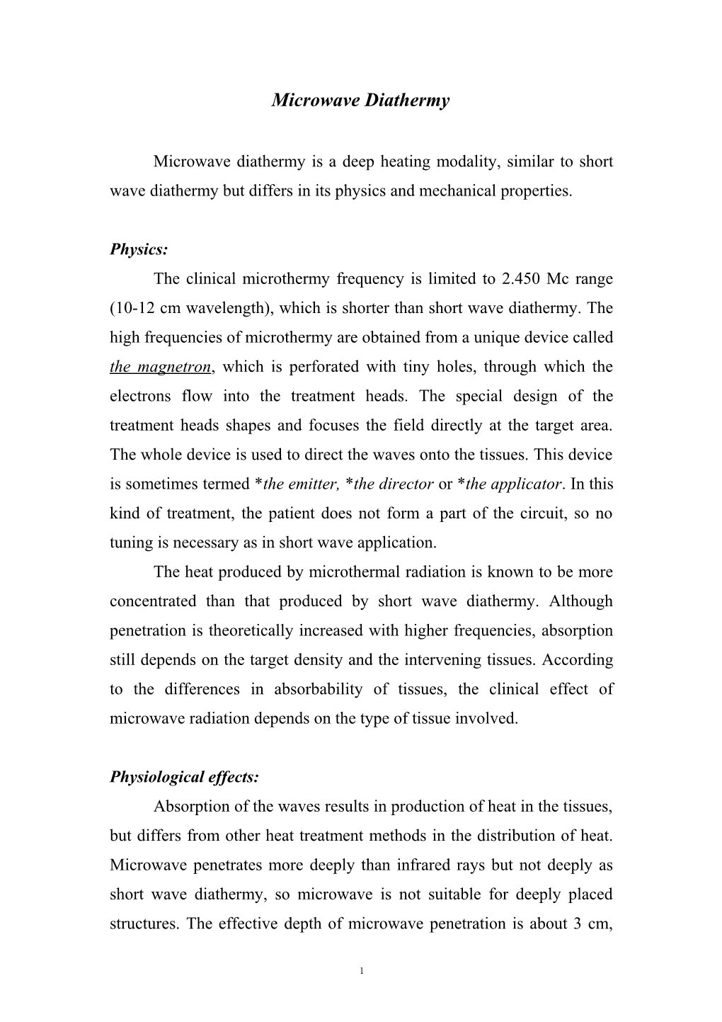 Microwave Diathermy