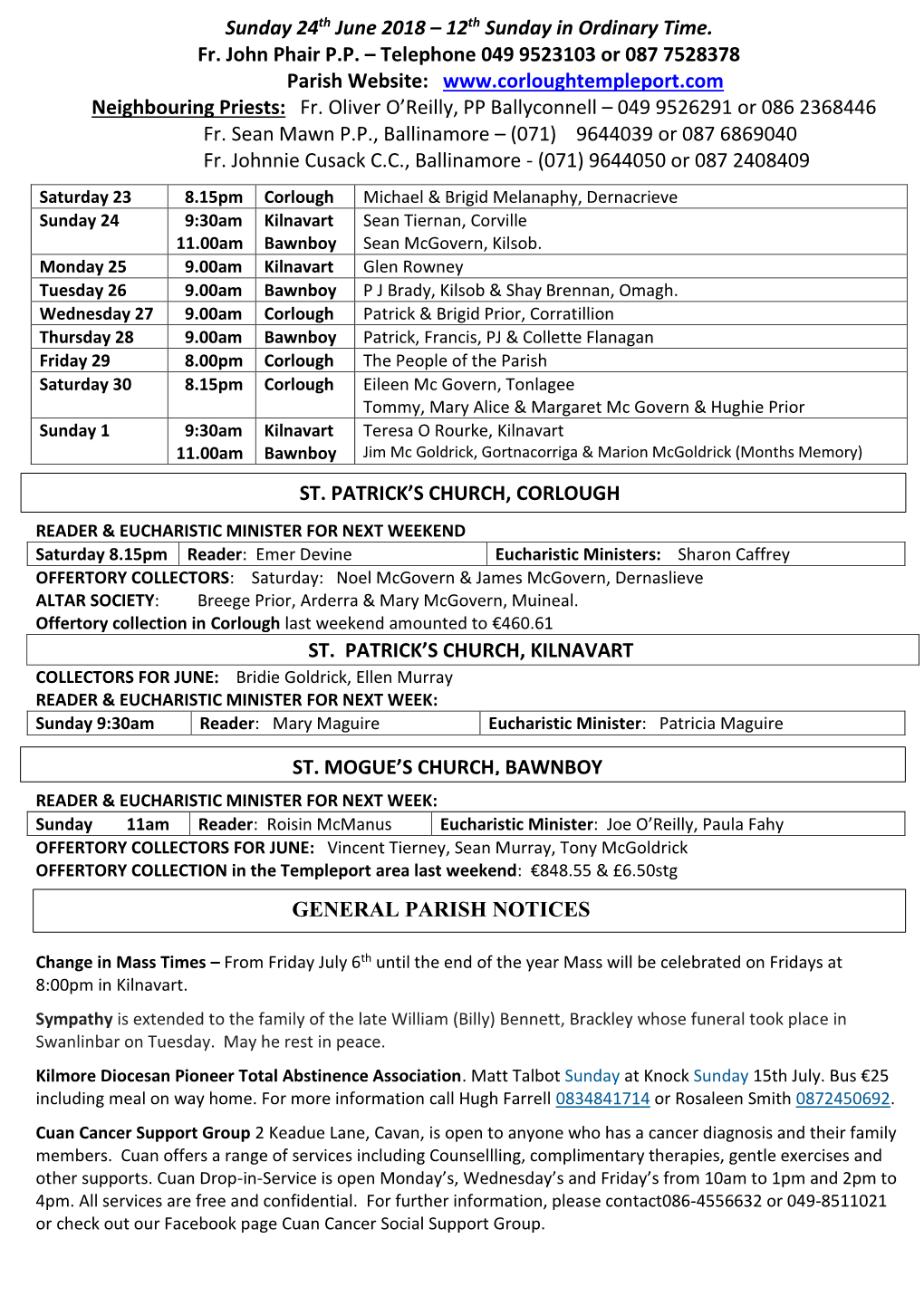 Templeport Parish Newsletter