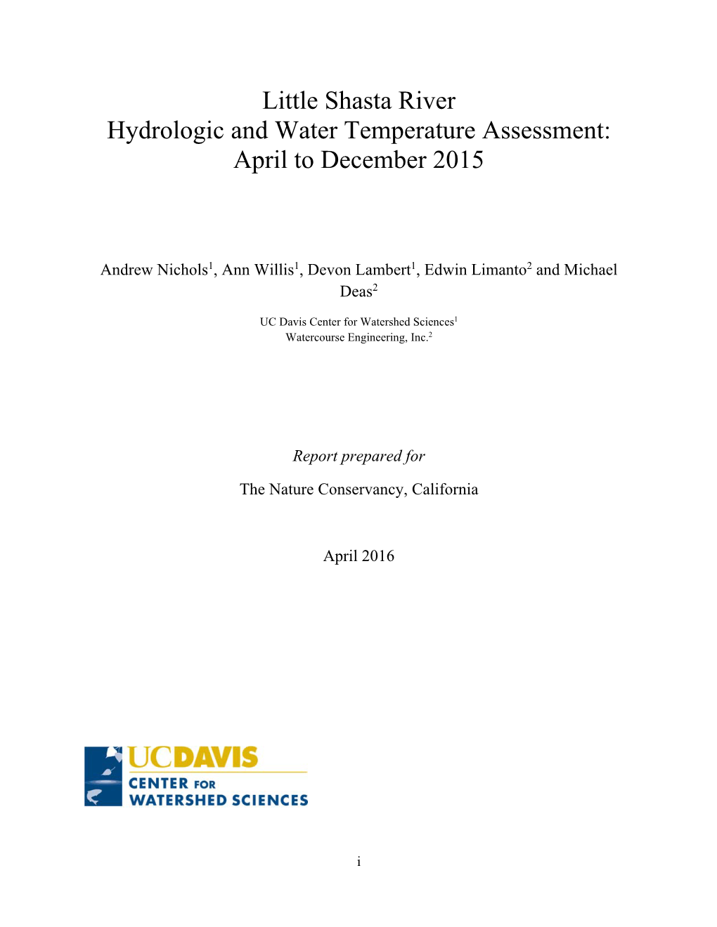 Little Shasta River Hydrologic and Water Temperature Assessment: April to December 2015