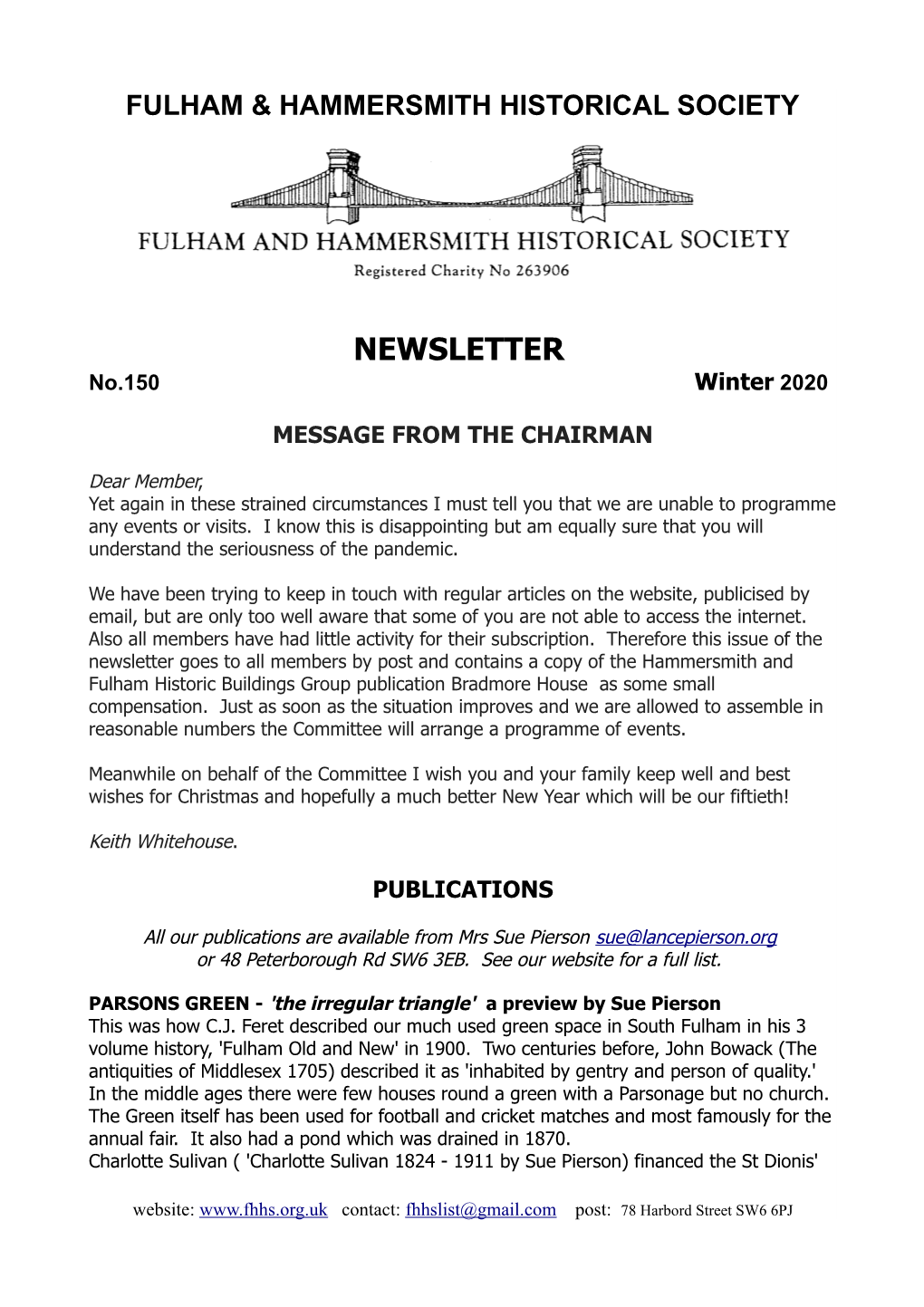 NEWSLETTER No.150 Winter 2020