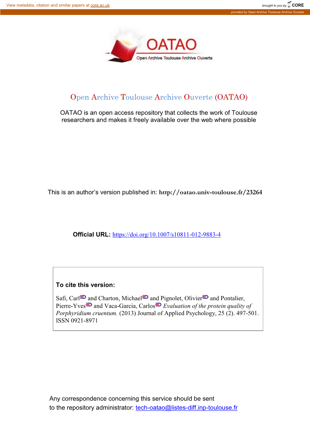 Evaluation of the Protein Quality of Porphyridium Cruentum