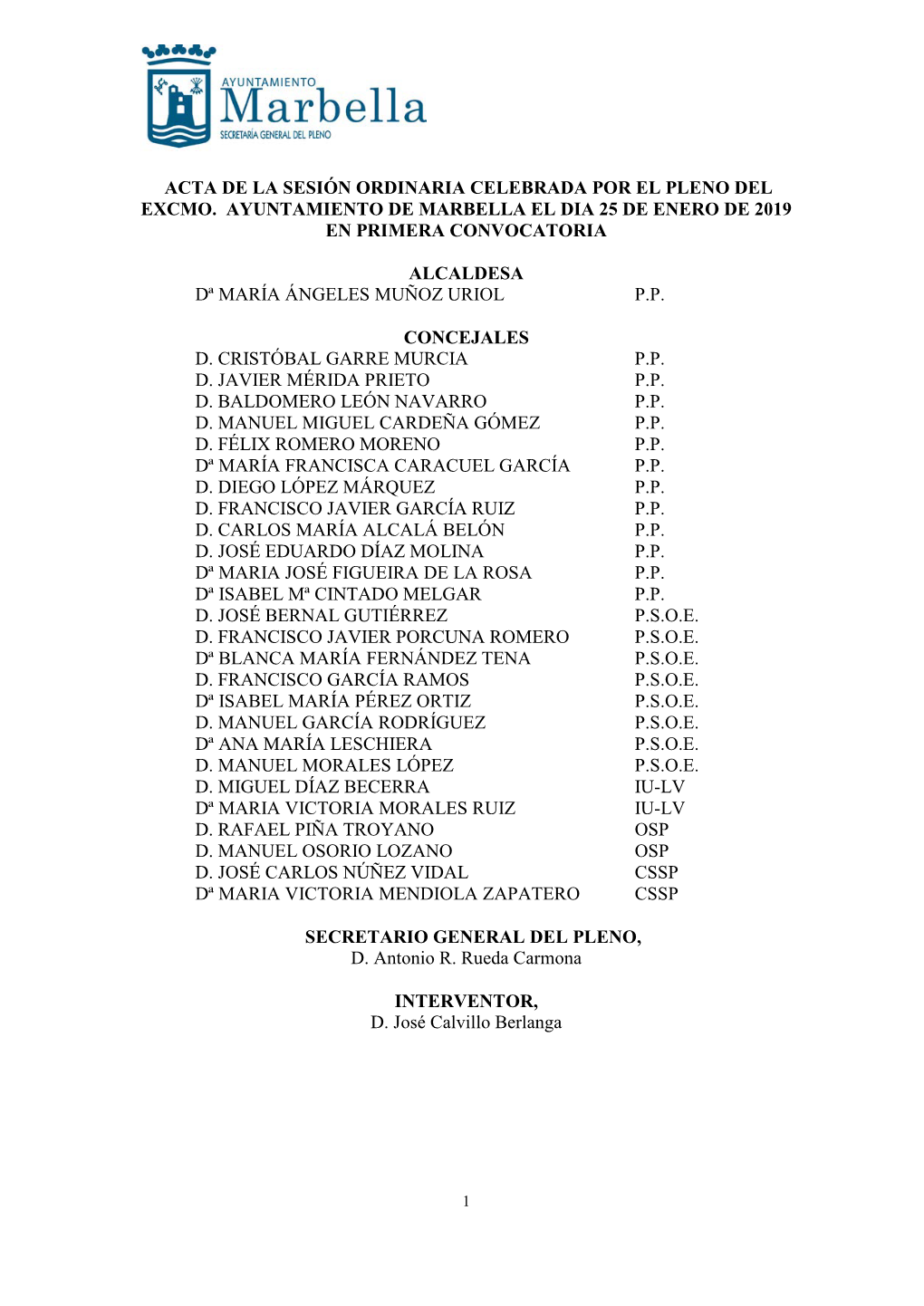 Acta De La Sesión Ordinaria Celebrada Por El Pleno Del Excmo