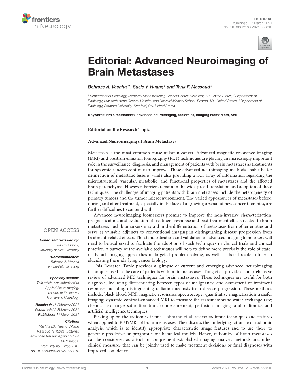 Advanced Neuroimaging of Brain Metastases