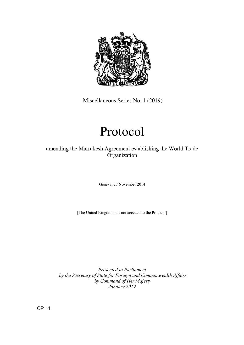 Protocol Amending the Marrakesh Agreement Establishing the World Trade Organization