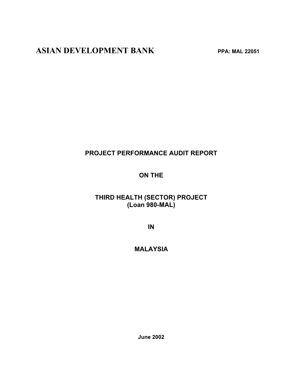 Asian Development Bank Ppa: Mal 22051