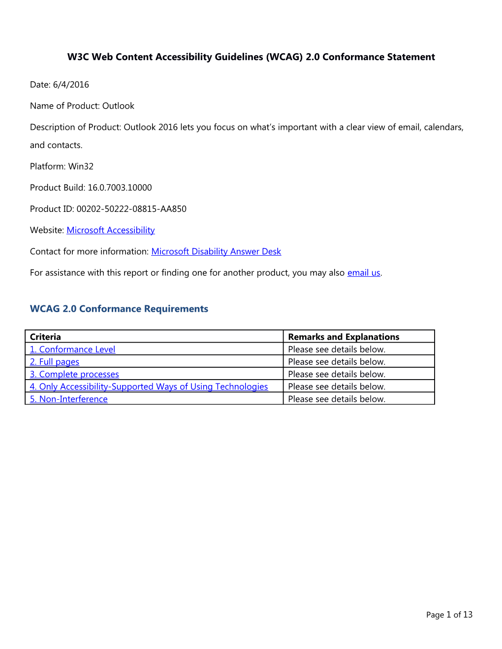 W3C Web Content Accessibility Guidelines (WCAG) 2.0 Conformance Statement s1