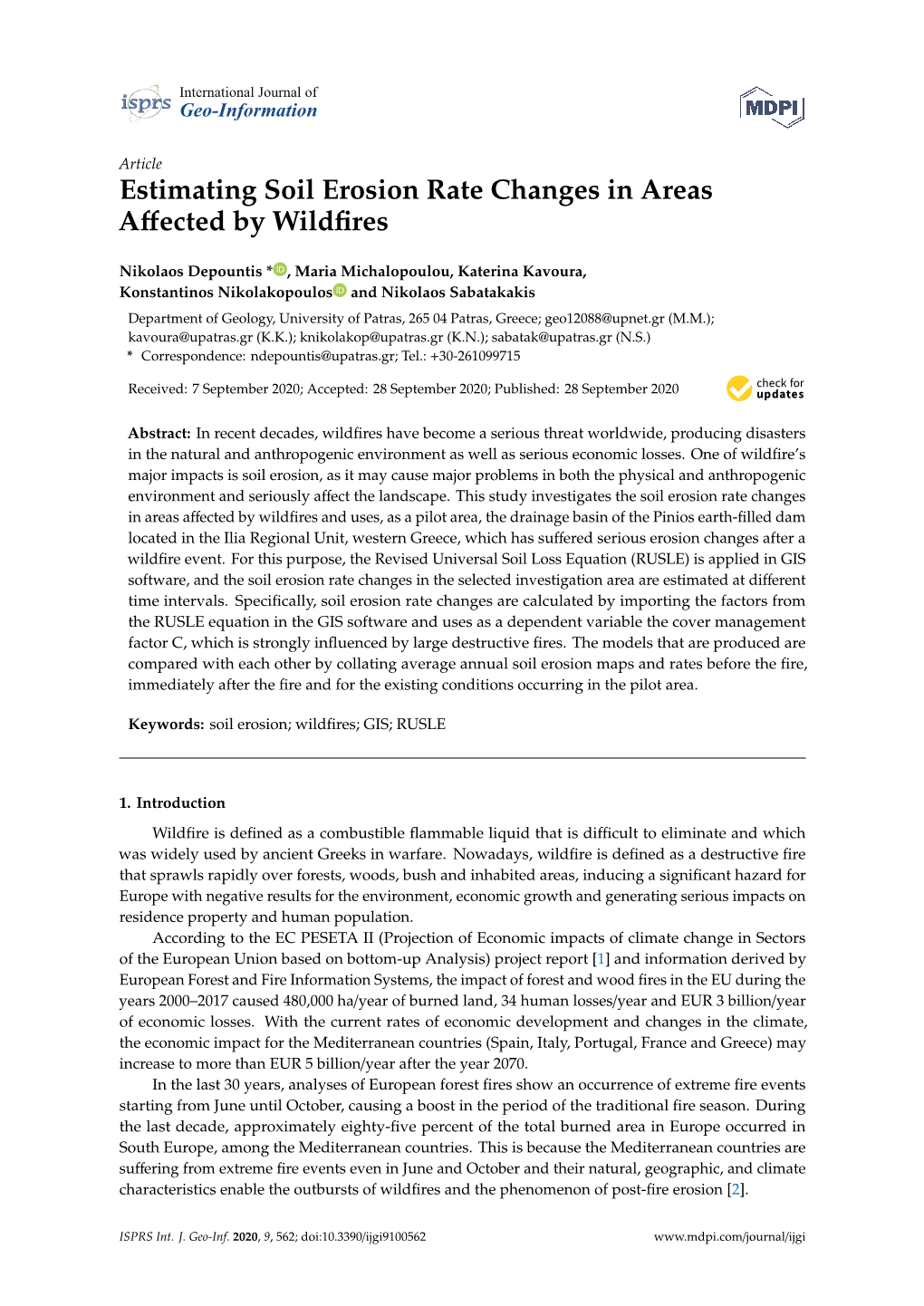 Estimating Soil Erosion Rate Changes in Areas Affected by Wildfires