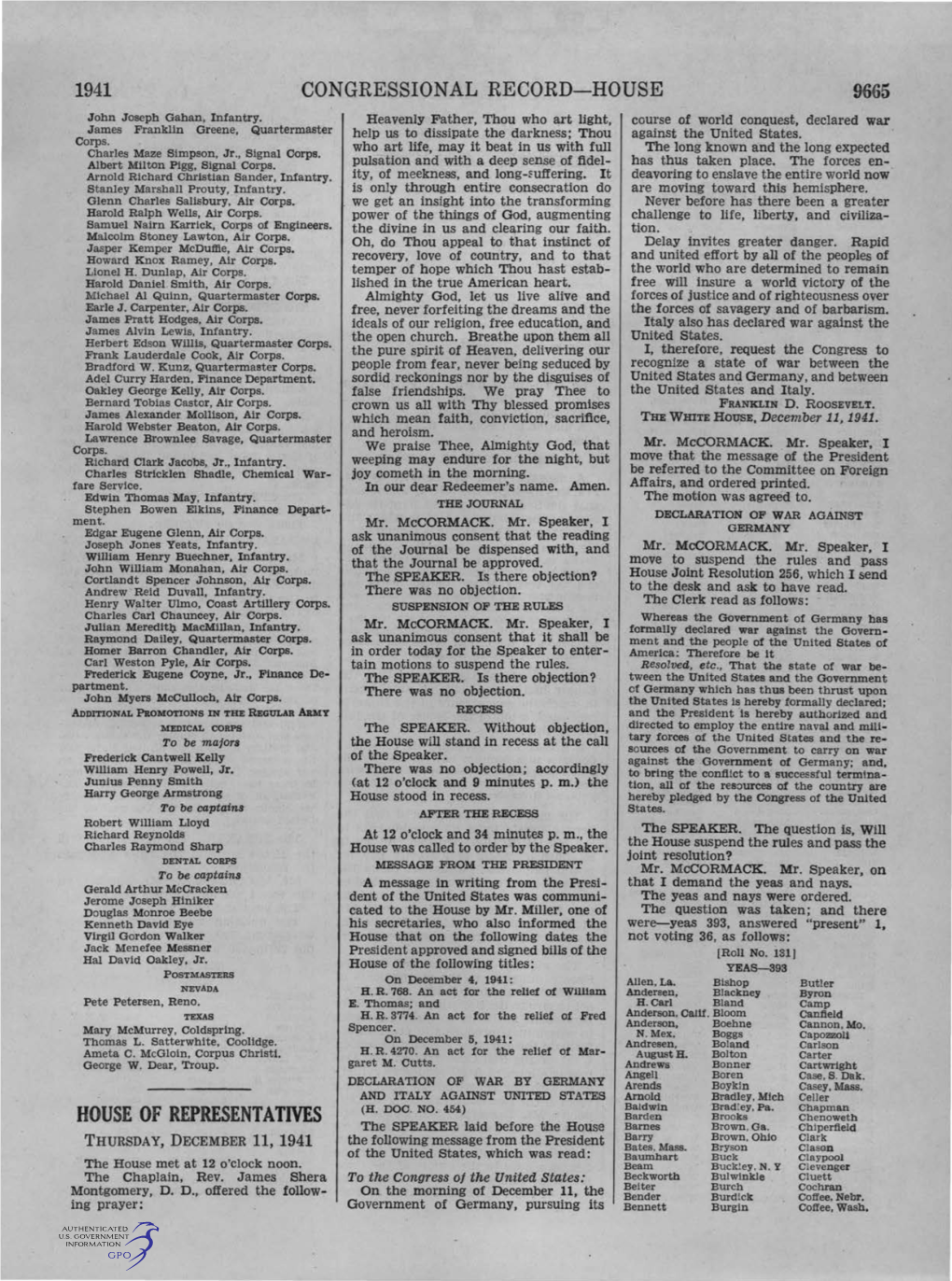 1941 House of Representatives