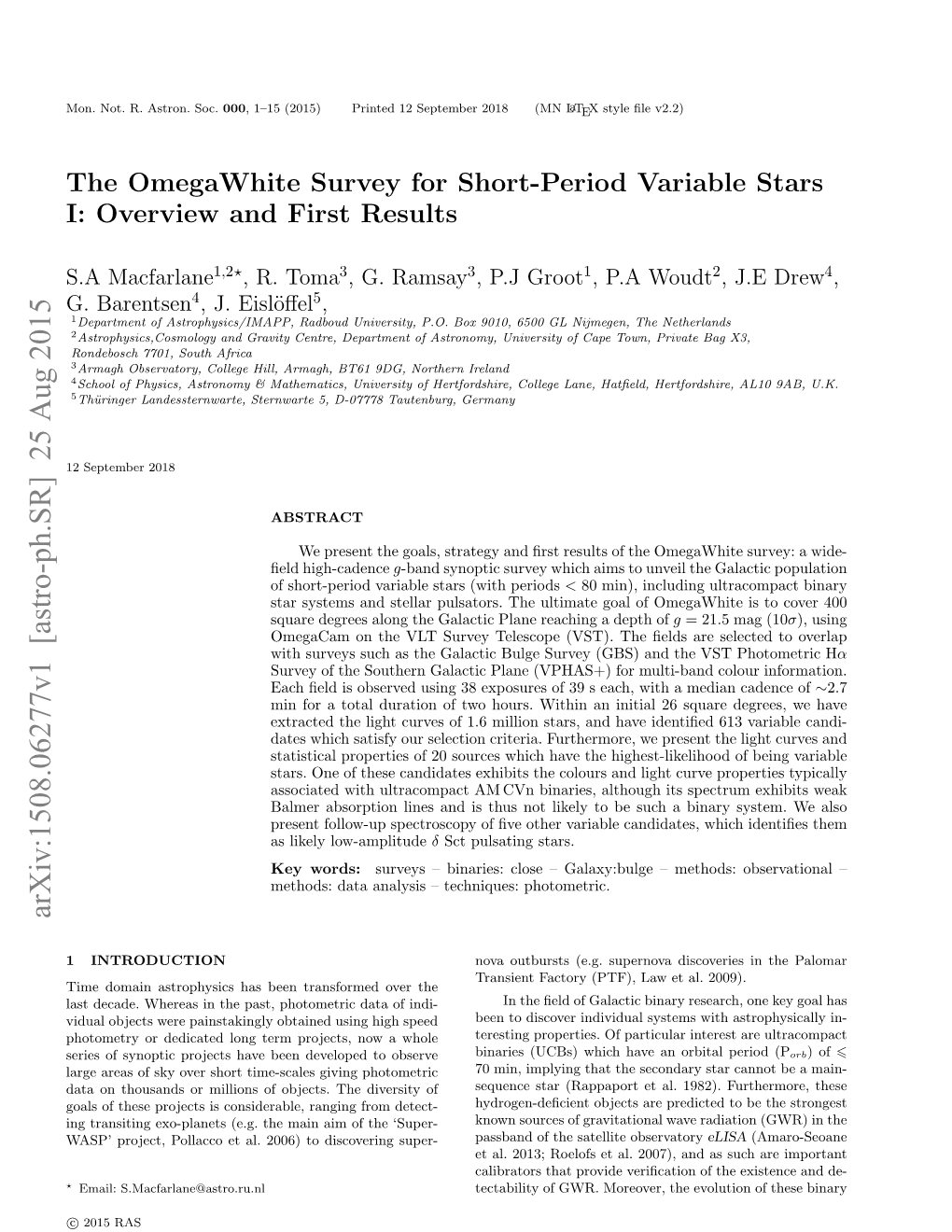 The Omegawhite Survey for Short-Period Variable Stars I: Overview and First Results