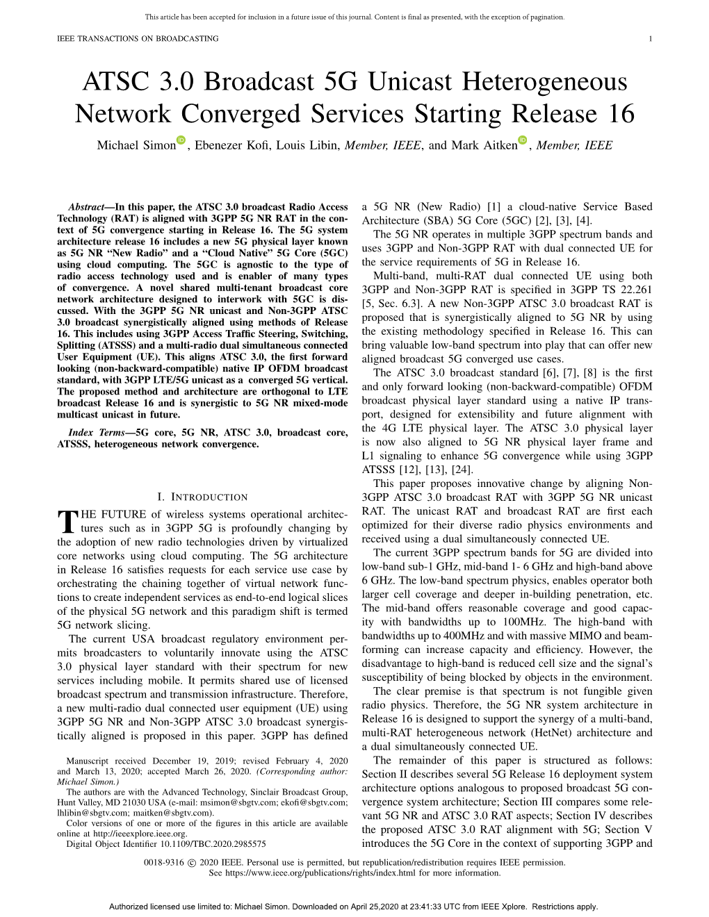 ATSC 3.0 Broadcast 5G Unicast Heterogeneous Network