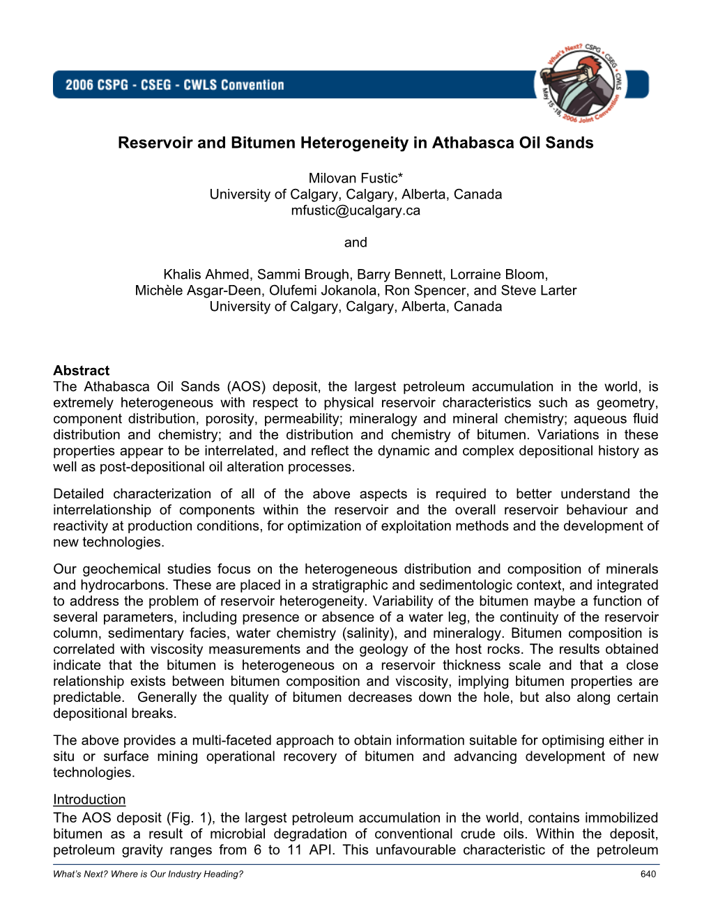 Reservoir and Bitumen Heterogeneity in Athabasca Oil Sands