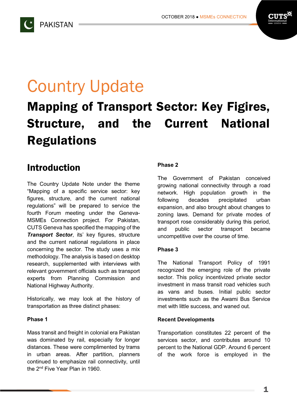 Country Update Mapping of Transport Sector: Key Figires, Structure, and the Current National Regulations