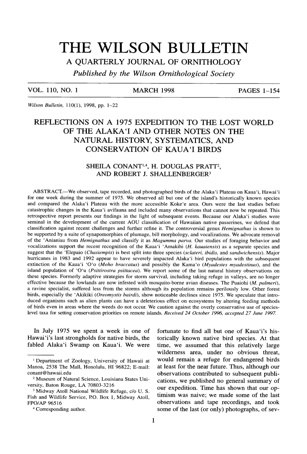 THE WILSON BULLETIN a QUARTERLY JOURNAL of ORNITHOLOGY Published by the Wilson Ornithological Society