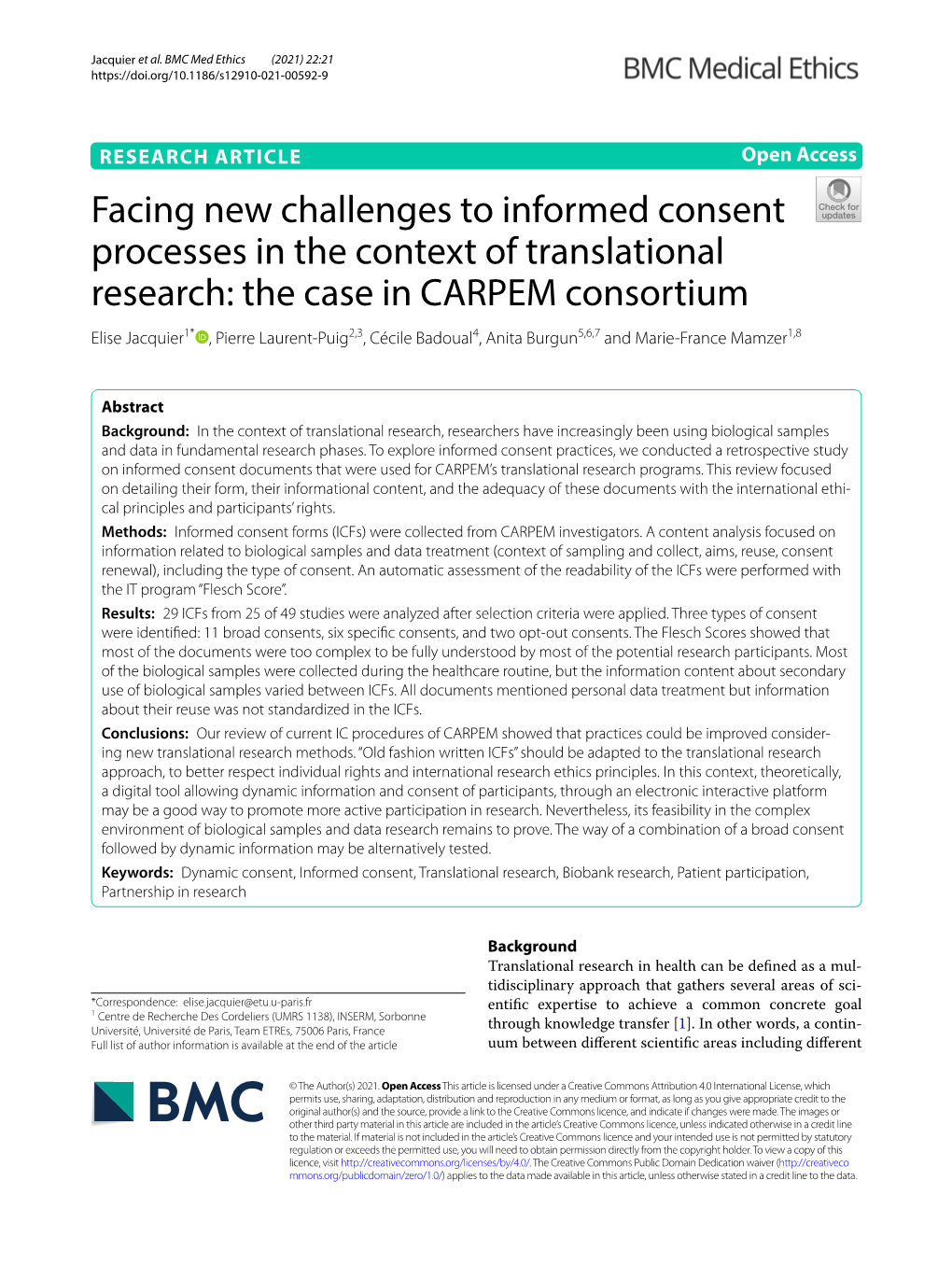 Facing New Challenges to Informed Consent Processes in the Context of Translational Research