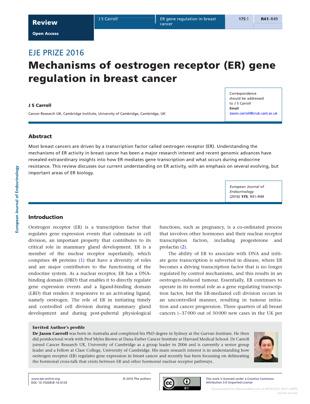 Mechanisms of Oestrogen Receptor (ER) Gene Regulation in Breast Cancer