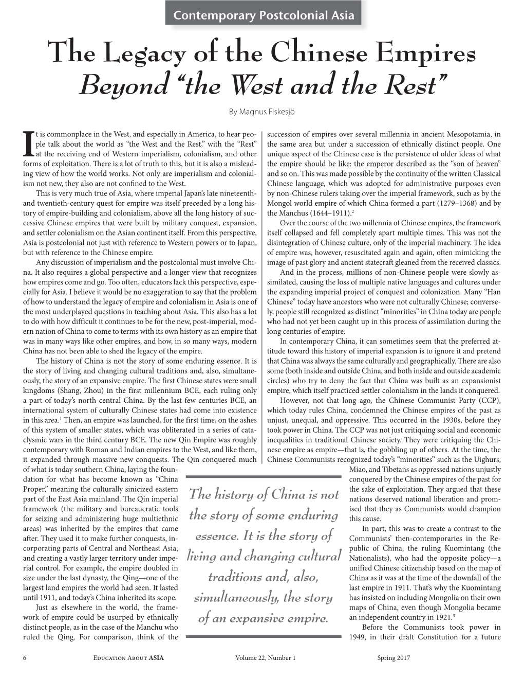 The Legacy of the Chinese Empires Beyond “The West and the Rest” by Magnus Fiskesjö