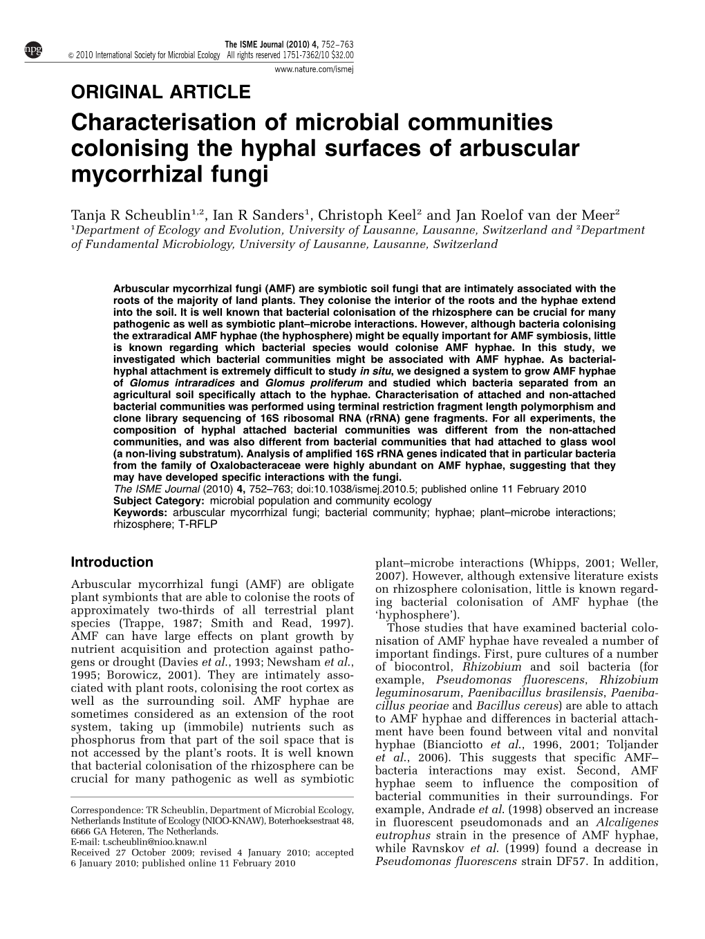 Characterisation of Microbial Communities Colonising the Hyphal Surfaces of Arbuscular Mycorrhizal Fungi