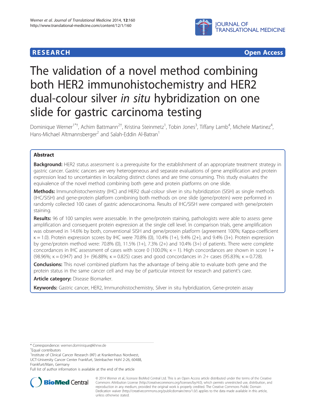 The Validation of a Novel Method Combining Both HER2