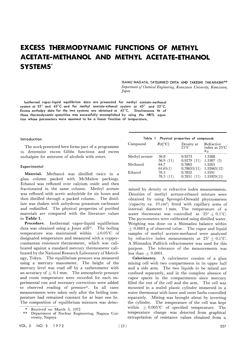 Excess Thermodynamic Functions of Methyl Acetate-Methanol and Methyl Acetate-Ethanol Systems*