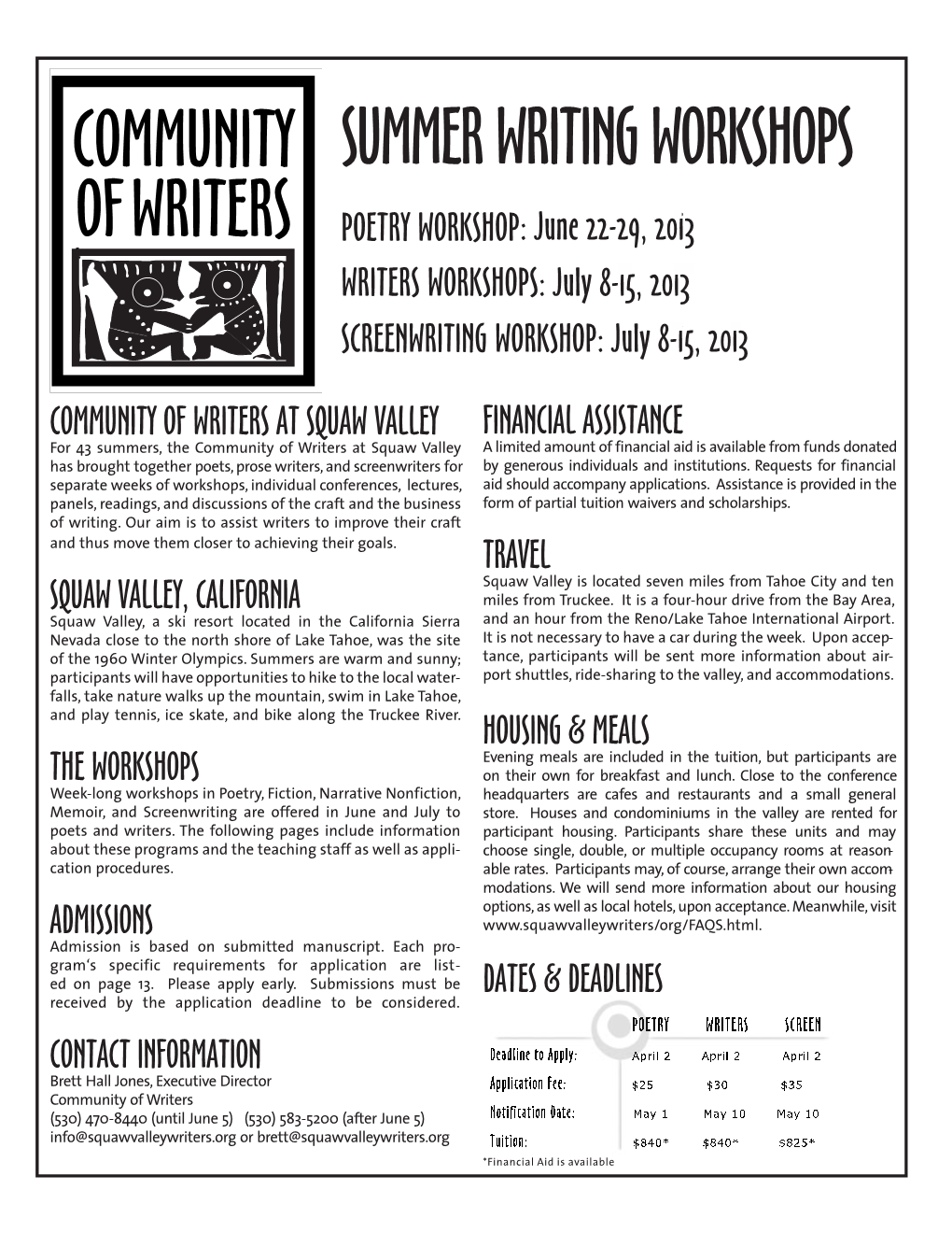 Community Ofwriters Summer Writing Workshops