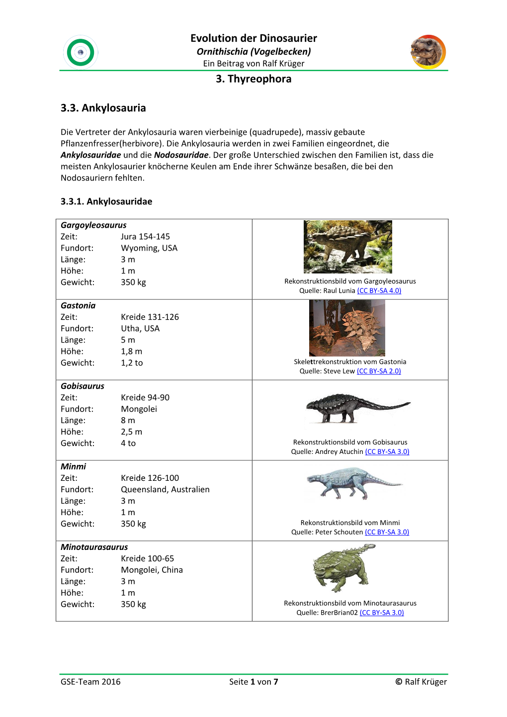 Evolution Der Dinosaurier 3. Thyreophora 3.3. Ankylosauria