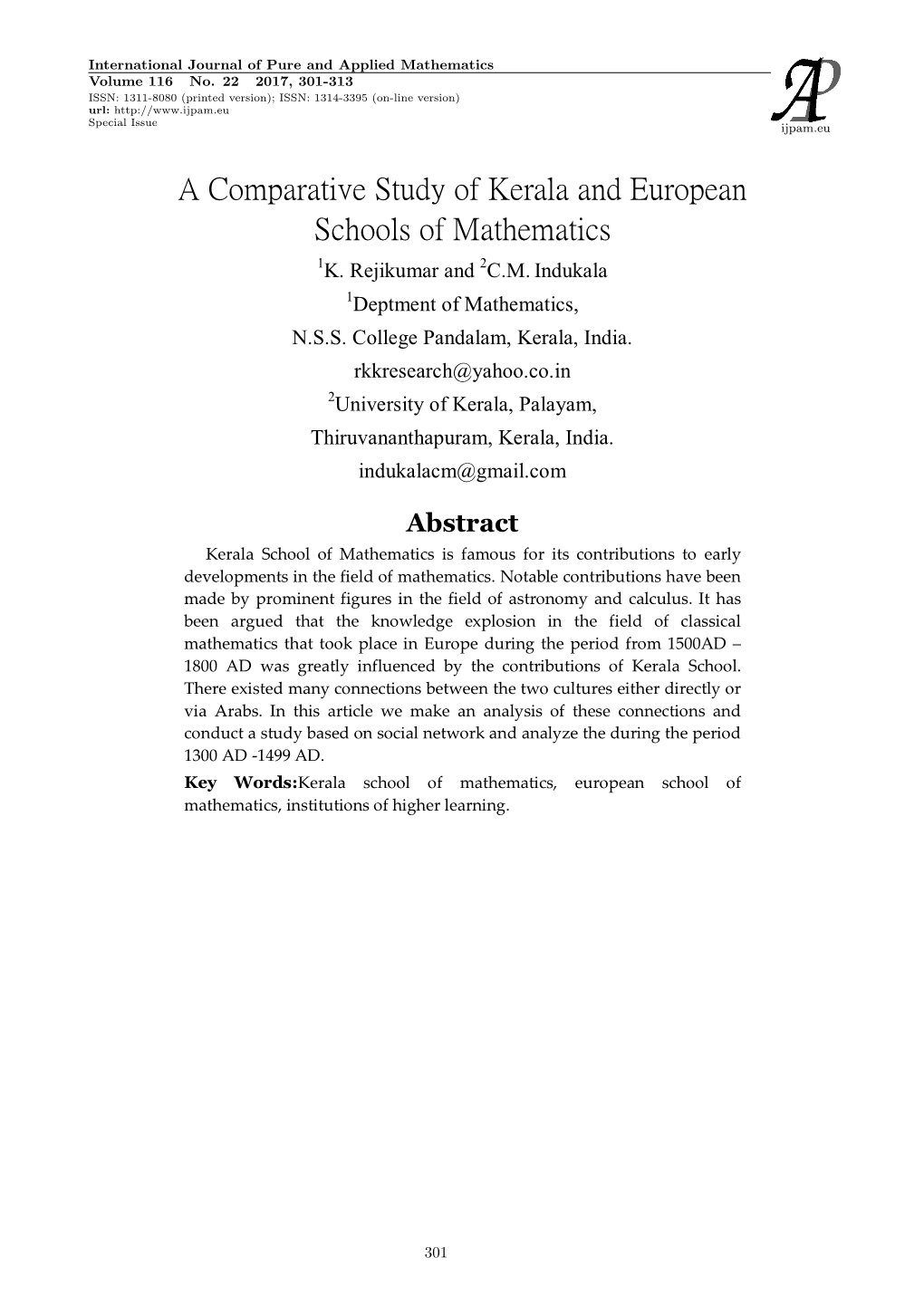 A Comparative Study of Kerala and European Schools of Mathematics 1K