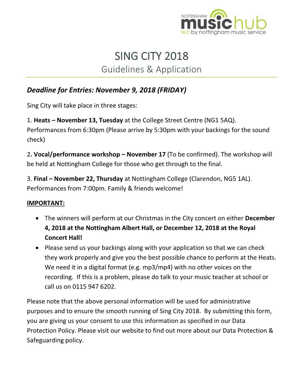 SING CITY 2018 Guidelines & Application