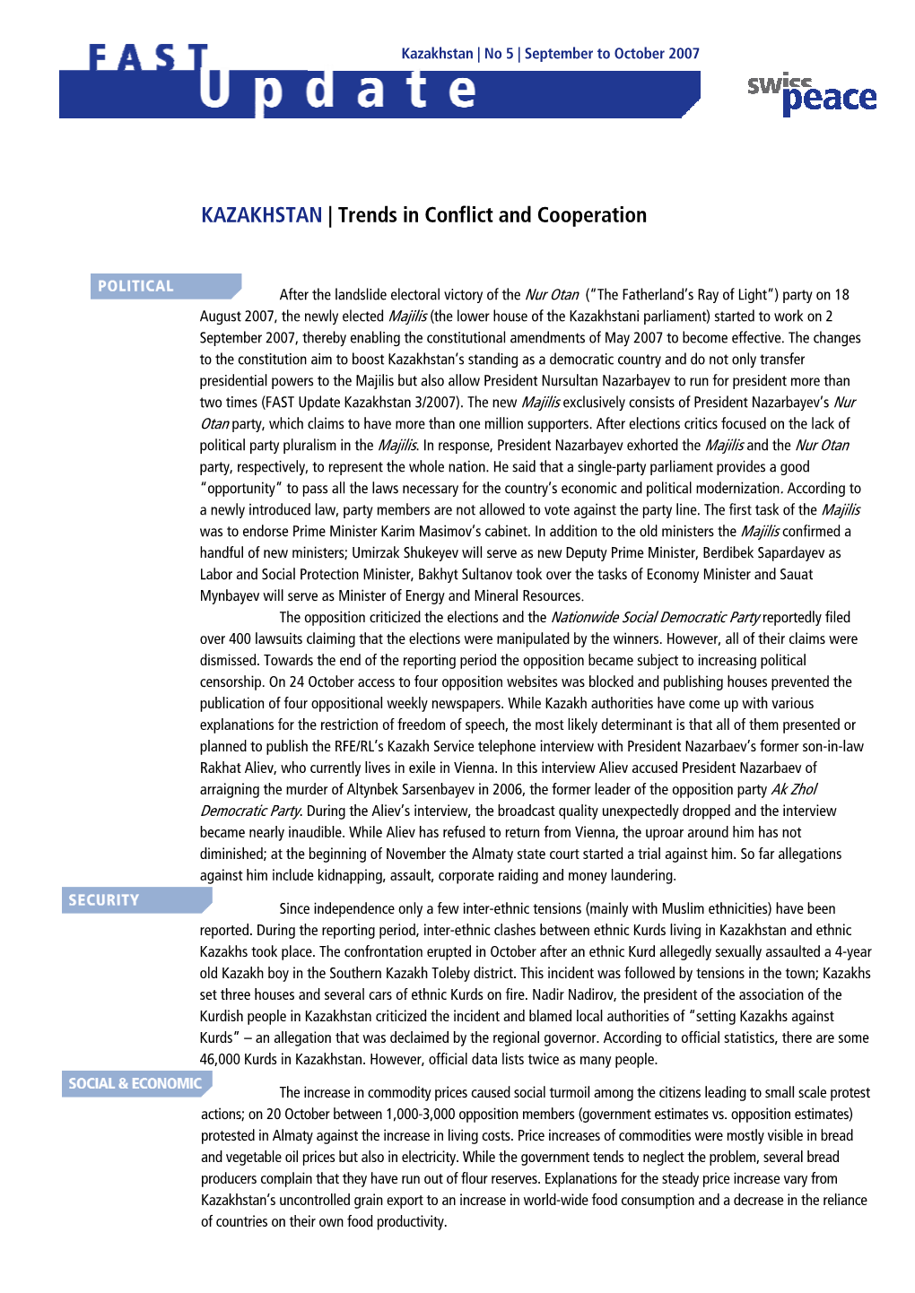 KAZAKHSTAN | Trends in Conflict and Cooperation