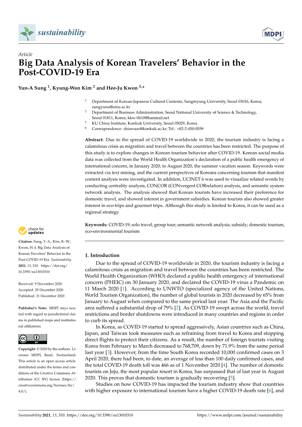 Big Data Analysis of Korean Travelers' Behavior in The