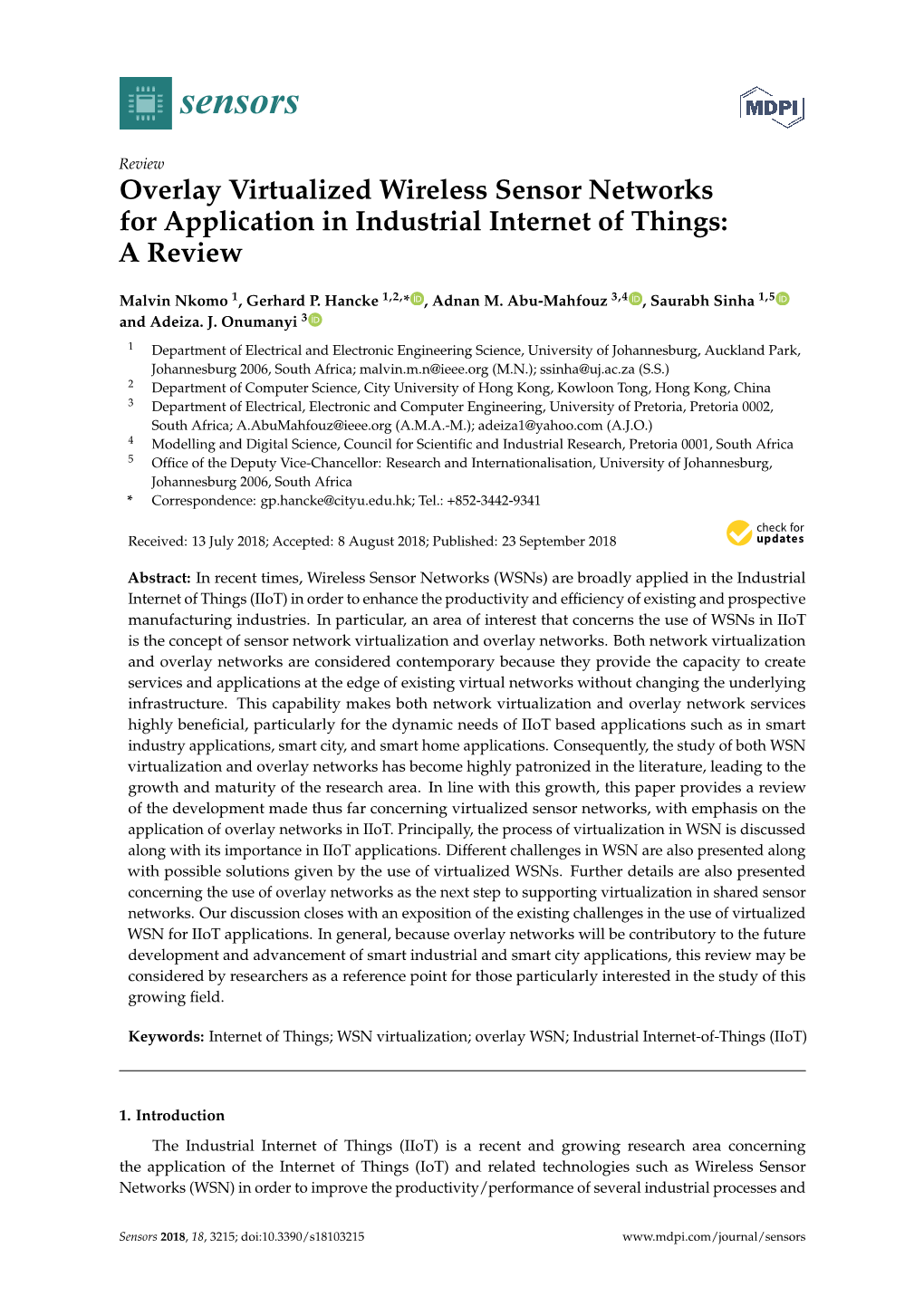 Overlay Virtualized Wireless Sensor Networks for Application in Industrial Internet of Things: a Review