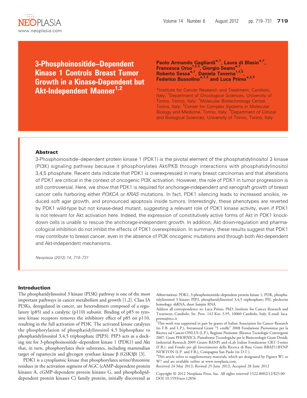 3-Phosphoinositide-Dependent Kinase 1 Controls Breast Tumor