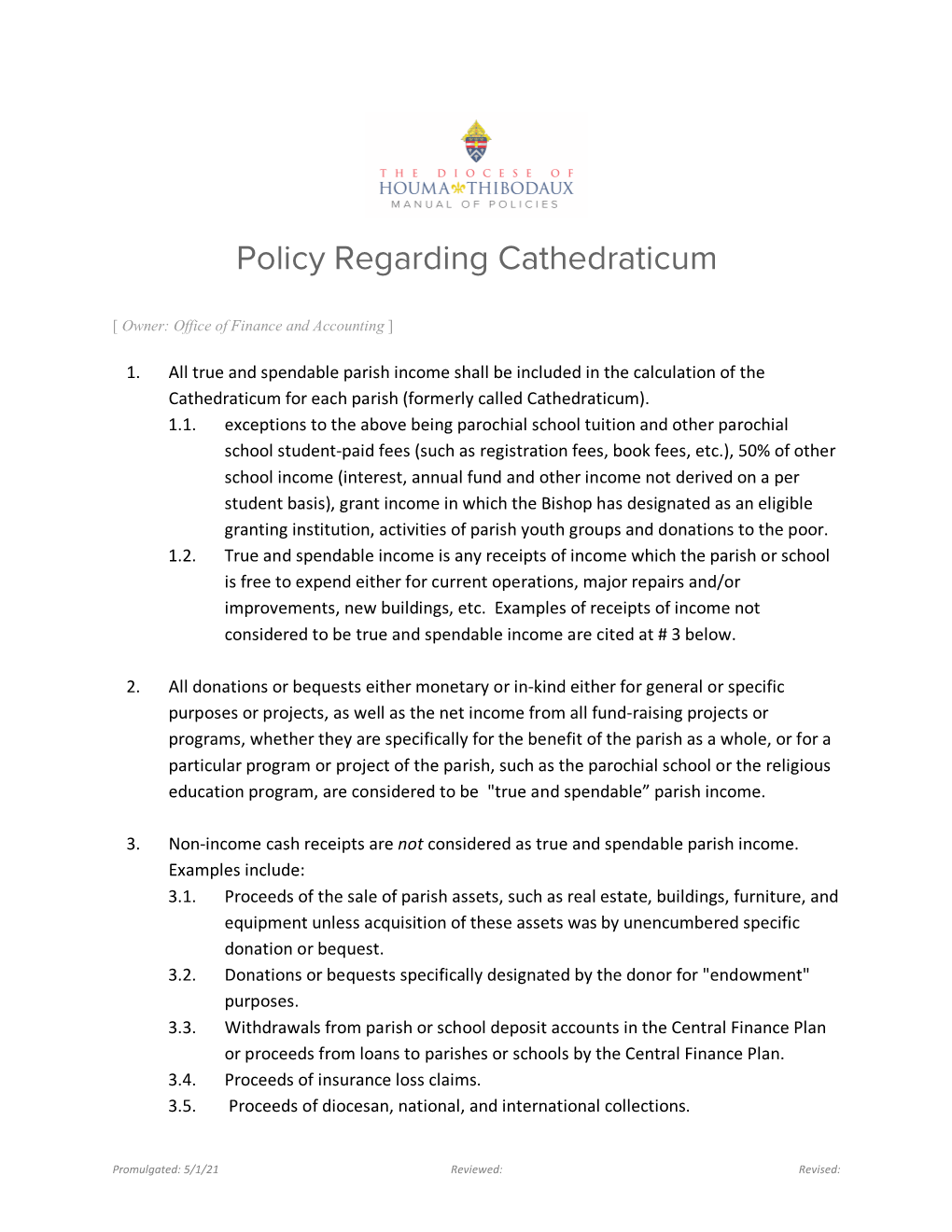 Policy Regarding Cathedraticum