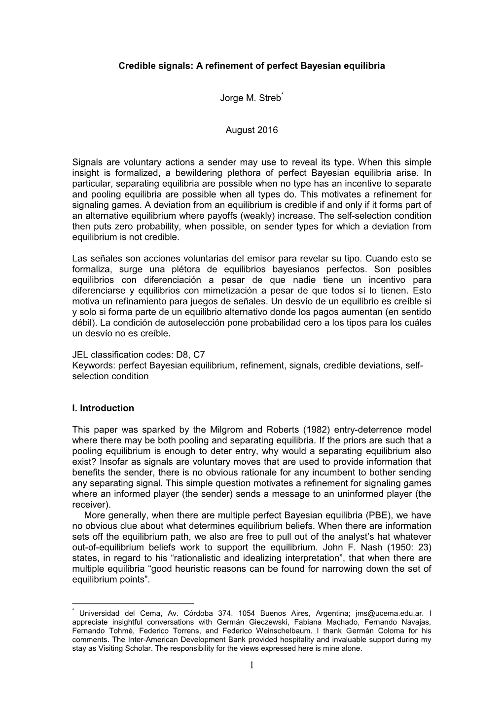 Credible Deviations: a Refinement of Perfect Bayesian Equilibrium