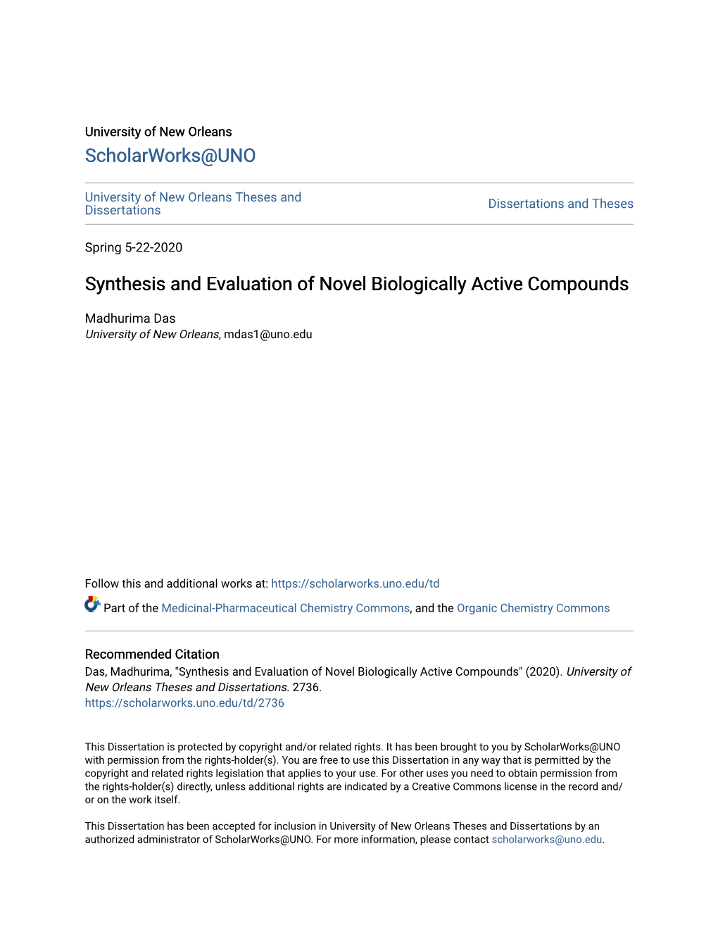 Synthesis and Evaluation of Novel Biologically Active Compounds